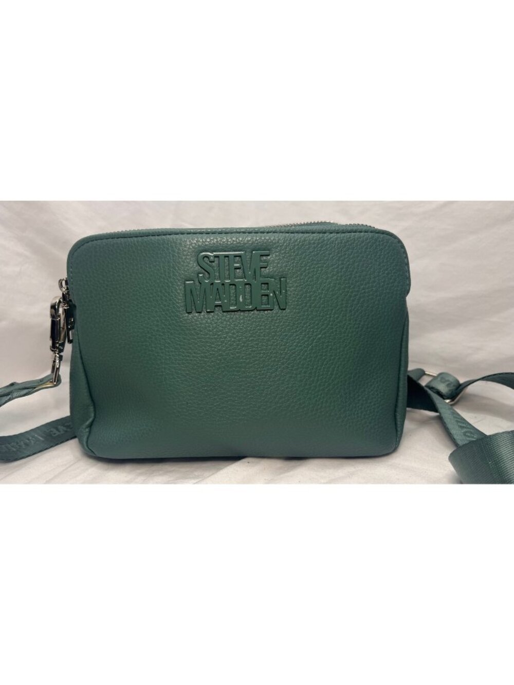 Steve Madden Green Double Zip Crossbody Bag Logo Strap Silver Hardware